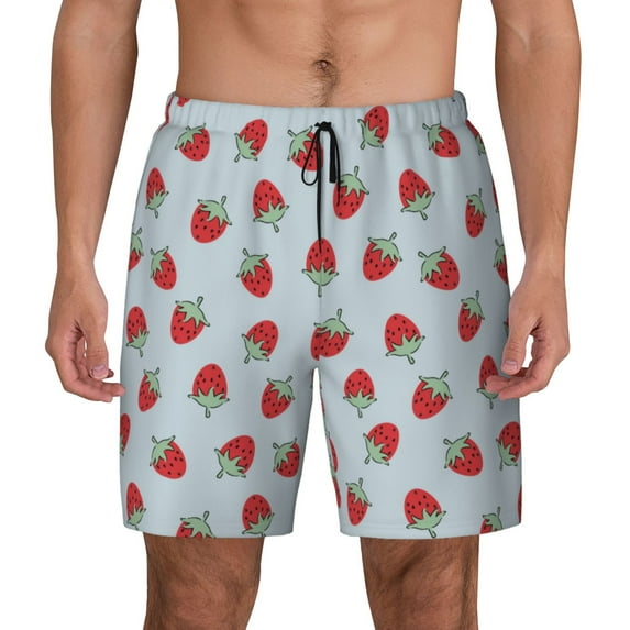 Haiem Hand Drawn Strawberry Mens Swim Trunks with Compression Liner 2 in 1 Swimming Shorts Stretch Swimwear Quick Dry,Board Shorts-Small