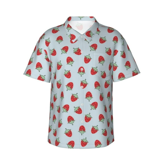 Haiem Hand Drawn Strawberry Printed Hawaiian Shirt for Men - Men’s Casual Beach Summer Shirts - Stretch Fabric with Modern Fit-Large