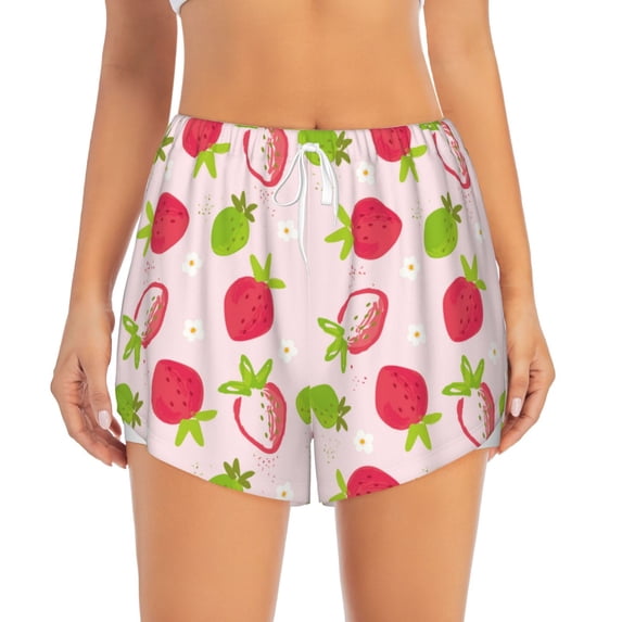 Haiem Hand Drawn Strawberry Women's 2 in 1 Running Shorts - Lightweight Athletic Workout Gym Yoga Breathable Sports Shorts Liner with Phone Pockets-XX-Large