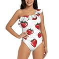 thumbnail image 1 of Haiem Hand Drawn Strawberry Women's One Piece Swimsuits Tummy Control One Shoulder Bathing Suits Ruffle Swimwear-Large, 1 of 8