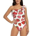 thumbnail image 1 of Haiem Hand Drawn Strawberry Women's One Piece Swimsuits Tummy Control One Shoulder Bathing Suits Ruffle Swimwear-Medium, 1 of 8