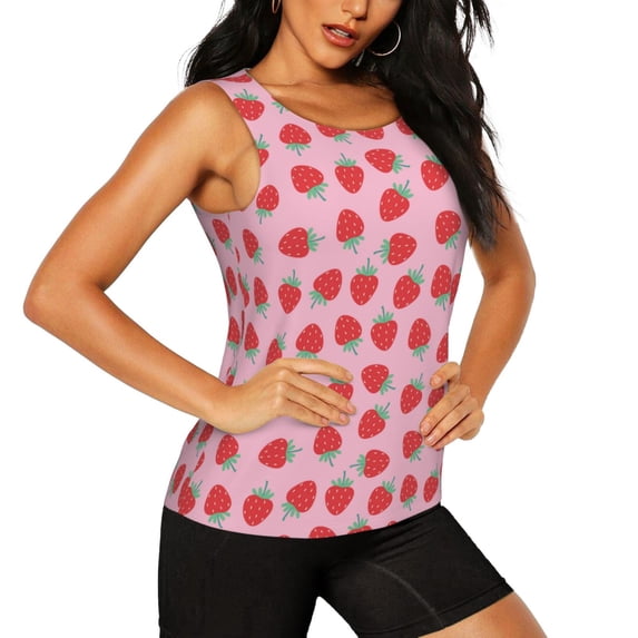 Haiem Hand Drawn Strawberry Workout Tank Tops for Women, Athletic Sports Slim-Fit Tank Tops, Compression Sleeveless Dry Fit Shirts,Athletic Shirt-