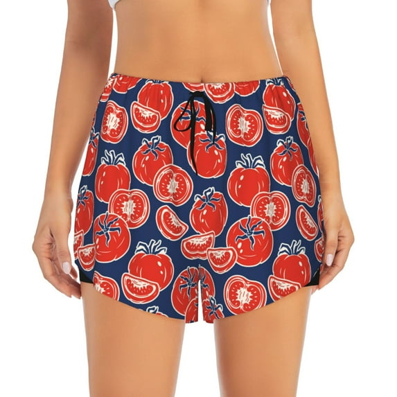 Haiem Hand Drawn Tomatoes Women's 2 in 1 Running Shorts - Lightweight Athletic Workout Gym Yoga Breathable Sports Shorts Liner with Phone Pockets-X-Large