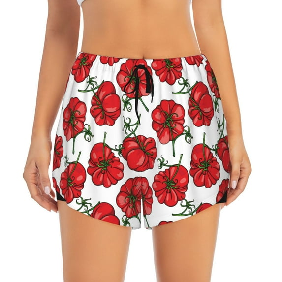 Haiem Hand Drawn Tomatoes Women's 2 in 1 Running Shorts - Lightweight Athletic Workout Gym Yoga Breathable Sports Shorts Liner with Phone Pockets-XX-Large