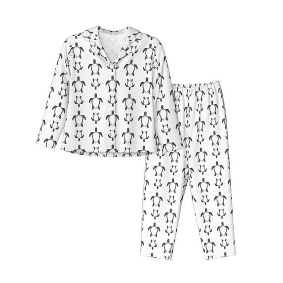 Haiem Hand Drawn Turtle Pattern Women’s Long-sleeve Sleepwear,Sleepwear Set,2-piece Loungewear Set,Soft PJs Comfy Nightwear with Pockets-Large