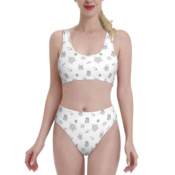 Haiem Hand Drawn Turtle Women's High Waisted Bikini Set Two Piece Bathing Suits High Cut Bikini Cut Out Swimsuits Scoop Neck Swimsuit-XX-Large