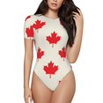 thumbnail image 1 of Haiem Happy Canada Day Women's Crew Neck Short Sleeve Bodysuit Tops Stretchy Slim Basic-XX-Large, 1 of 9