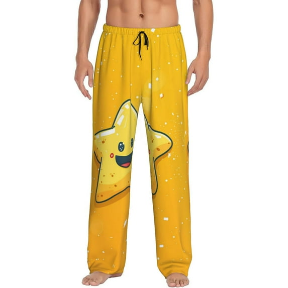 Haiem Happy Cartoon Star Men's Pajama Pants Ultra Lightweight Pjs Bottoms Sleepwear Bottom Pants With Pocket Drawstring-X-Large