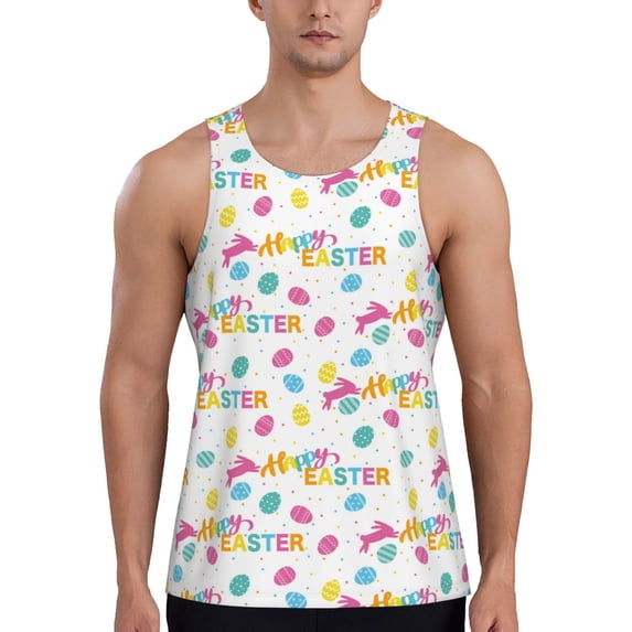 Haiem Happy Easter Men Workout Tank Top Gym Bodybuilding Sleeveless Muscle T Shirts Athletic Tank Breathable Workout Shirt-Large