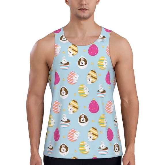 Haiem Happy Easter Men Workout Tank Top Gym Bodybuilding Sleeveless Muscle T Shirts Athletic Tank Breathable Workout Shirt-Medium