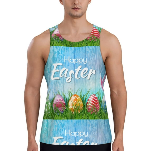 Haiem Happy Easter Men Workout Tank Top Gym Bodybuilding Sleeveless Muscle T Shirts Athletic Tank Breathable Workout Shirt-XX-Large