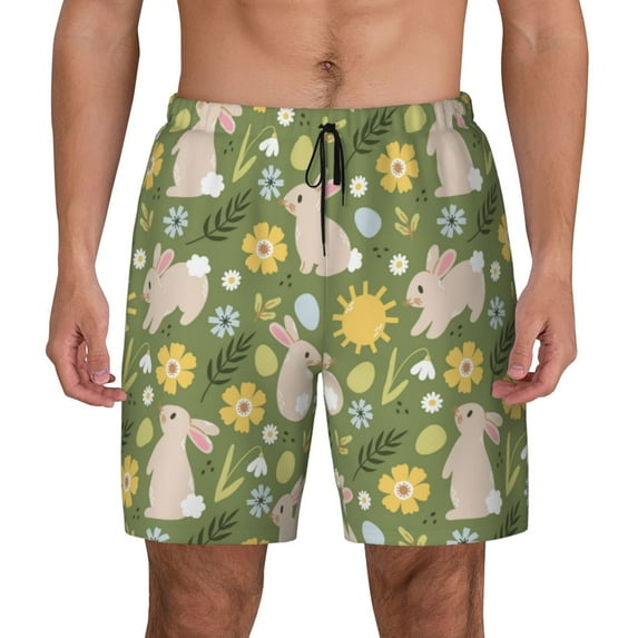 Haiem Happy Easter Mens Swim Trunks with Compression Liner 2 in 1 Swimming Shorts Stretch Swimwear Quick Dry,Board Shorts-Small