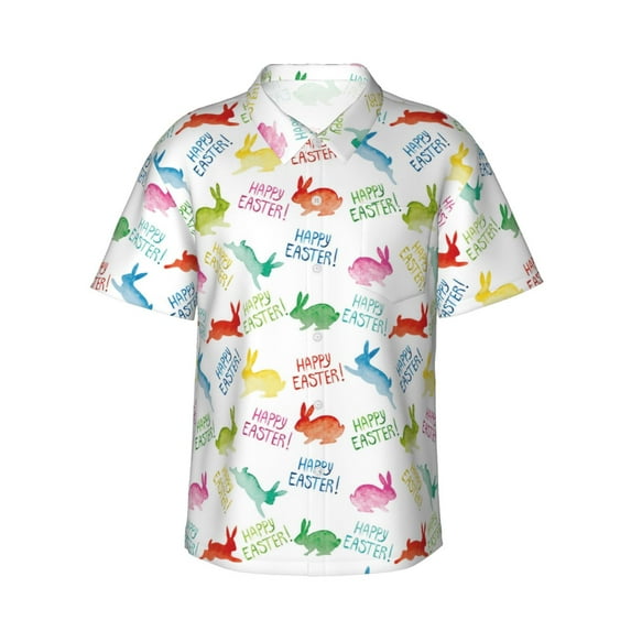 Haiem Happy Easter Rabbit Printed Hawaiian Shirt for Men - Men’s Casual Beach Summer Shirts - Stretch Fabric with Modern Fit-XX-Large