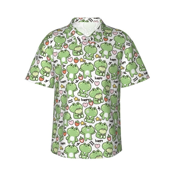Haiem Happy Frogs Printed Hawaiian Shirt for Men - Men’s Casual Beach Summer Shirts - Stretch Fabric with Modern Fit-X-Large