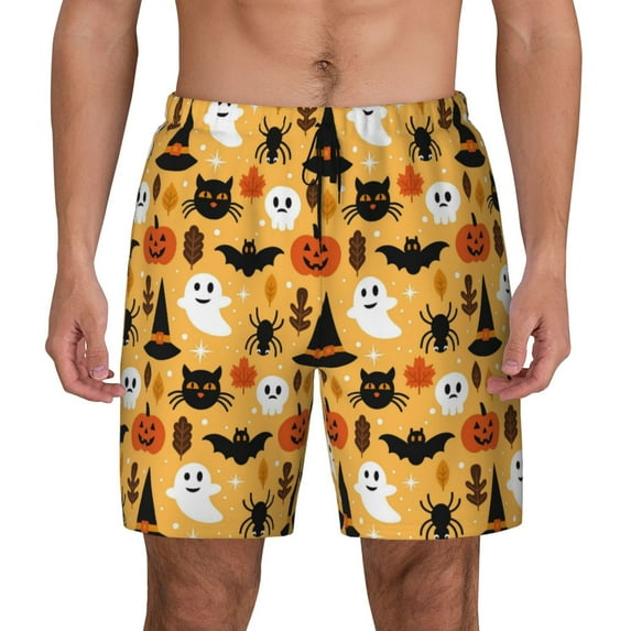 Haiem Happy Halloween Mens Swim Trunks with Compression Liner 2 in 1 Swimming Shorts Stretch Swimwear Quick Dry,Board Shorts-X-Large