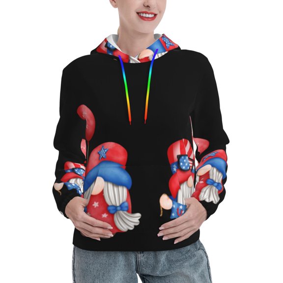 Haiem Happy Independence Day Gnome for Women's Fashion Hoodies & Sweatshirts with Kangaroo Pocket,Hooded Sweatshirt with Eye-catching Drawstrings-X-Large