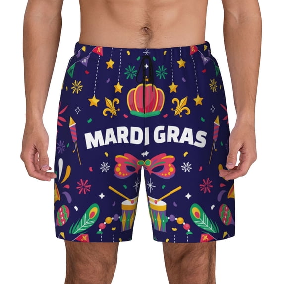 Haiem Happy Mardi Gras Men'S Quick-Dry Swim Trunks: Comfortable Beach Shorts With Mesh Lining And Pockets - Ideal For Swimming And Sunbathing Large