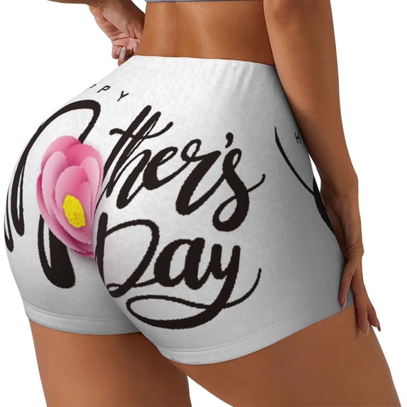 Haiem Happy Mother's Day (3) No Front Seam Biker Shorts for Women Yoga Workout Gym Bike Shorts with Tummy Control Moisture-Wicking-Small