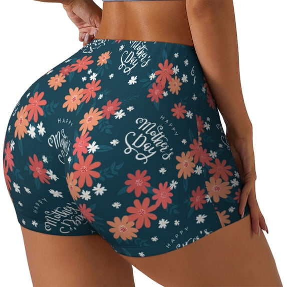 Haiem Happy Mother's Day No Front Seam Biker Shorts for Women Yoga Workout Gym Bike Shorts with Tummy Control Moisture-Wicking-XX-Large