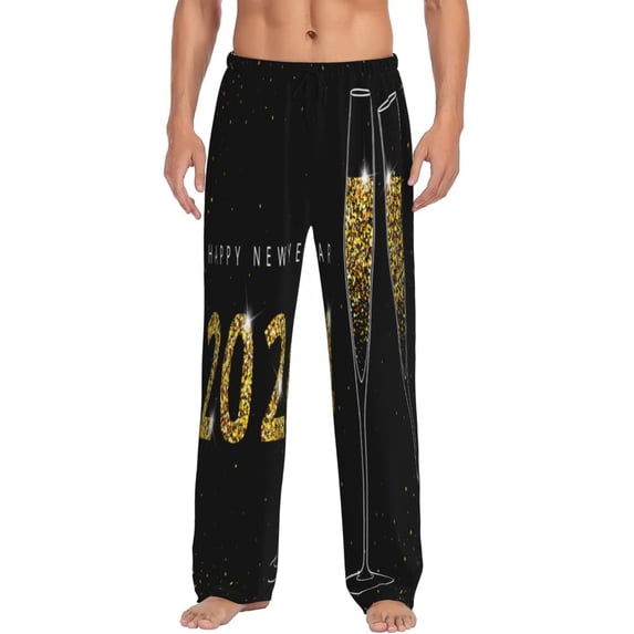 Haiem Happy New Year 2024 (2) Men's Pajama Pants Ultra Lightweight Pjs Bottoms Sleepwear Bottom Pants with Pocket Drawstring-XX-Large