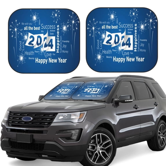 Haiem Happy New Year 2024 (4) Car Windshield Sun Shade (2 Pieces) Foldable Windshield Sun Shade Car Accessories for Truck SUV Pickup-Medium