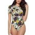 thumbnail image 1 of Haiem Happy Skeleton Women's Crew Neck Short Sleeve Bodysuit Tops Stretchy Slim Basic-XX-Large, 1 of 9