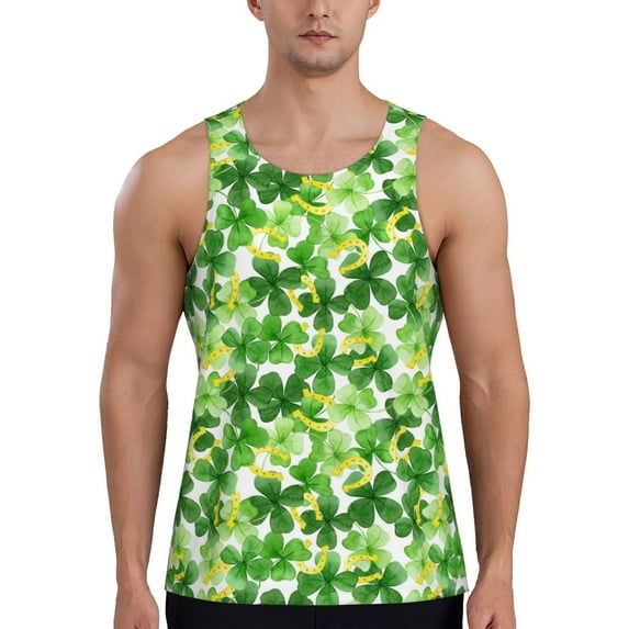 Haiem Happy St. Patrick's Day Pattern Men Workout Tank Top Gym Bodybuilding Sleeveless Muscle T Shirts Athletic Tank Breathable Workout Shirt-XX-Large