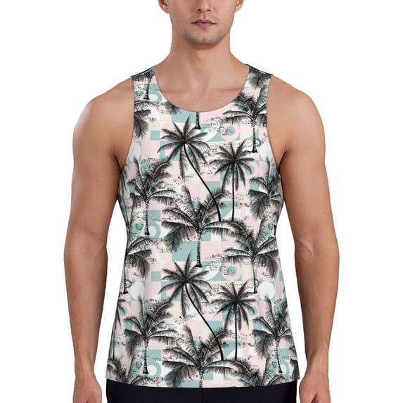 Haiem Hawaii Palms Men Workout Tank Top Gym Bodybuilding Sleeveless Muscle T Shirts Athletic Tank Breathable Workout Shirt-XX-Large