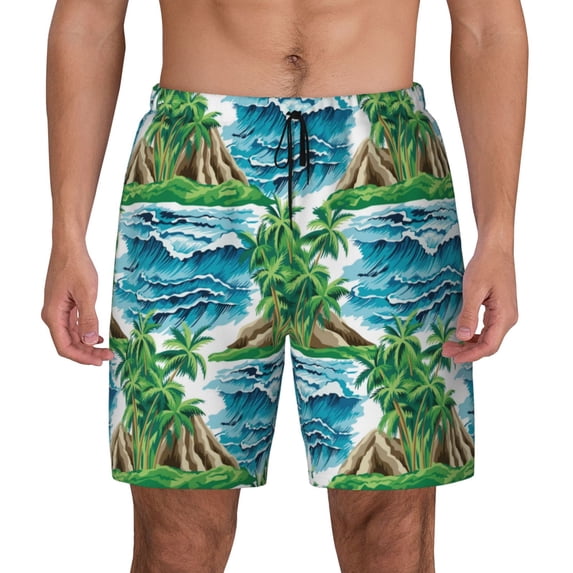 Haiem Hawaii Palms Mens Swim Trunks with Compression Liner 2 in 1 Swimming Shorts Stretch Swimwear Quick Dry,Board Shorts-XX-Large