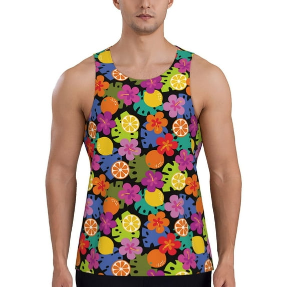 Haiem Hawaiian Style Men Workout Tank Top Gym Bodybuilding Sleeveless Muscle T Shirts Athletic Tank Breathable Workout Shirt-Large