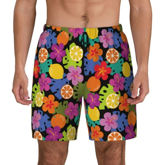 Haiem Hawaiian Style Mens Swim Trunks with Compression Liner 2 in 1 Swimming Shorts Stretch Swimwear Quick Dry,Board Shorts-Small
