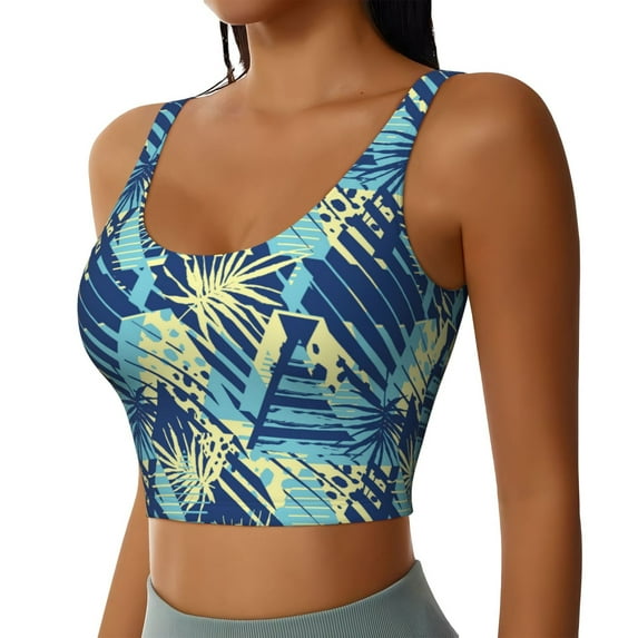 Haiem Hawaiian Style Pattern Womens Sports Bra - U Neck Padded Low Impact Yoga Bra Workout Crop Top Gym Moisture-Wicking Workout Vest -XX-Large