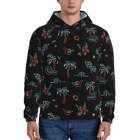 Haiem Hawaiian Style Patterned Men's Hoodie with Kangaroo Pocket - Ideal Pullover Sweatshirt for Daily Wear, Travel, and Home-XX-Large
