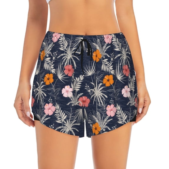 Haiem Hawaiian Style Women's 2 in 1 Running Shorts - Lightweight Athletic Workout Gym Yoga Breathable Sports Shorts Liner with Phone Pockets-