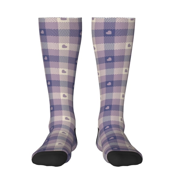 Haiem Heart Check Plaid Socks, Funny Novelty Crazy Design Cotton Socks Sports Socks Knee High Socks For Men, Women,1Pairs - Gift For Working Friends
