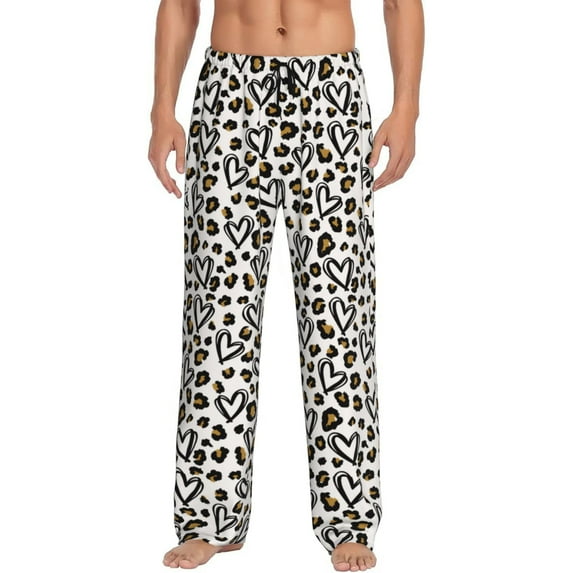 Haiem Heart Leopard Men's Pajama Pants Ultra Lightweight Pjs Bottoms Sleepwear Bottom Pants With Pocket Drawstring-Small