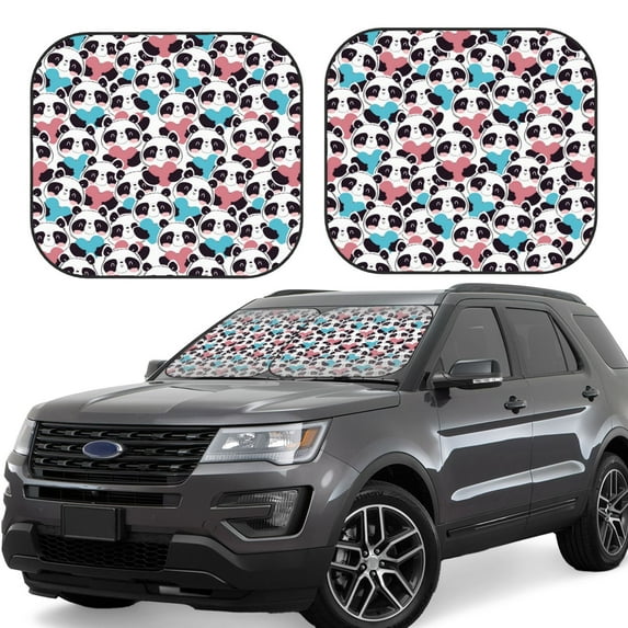 Haiem Heart Panda Car Windshield Sun Shade (2 Pieces) Foldable Windshield Sun Shade Car Accessories for Truck SUV Pickup-Small