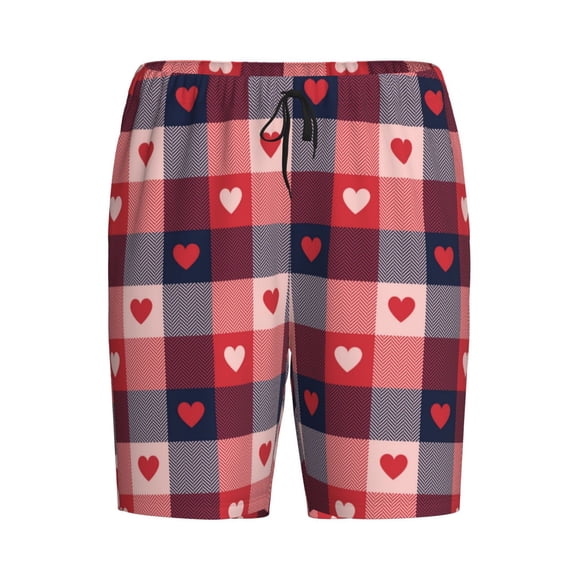 Haiem Heart Plaid Men's Pajama Short with Soft Woven Cotton Elastic Waistband Sleep Short-Large