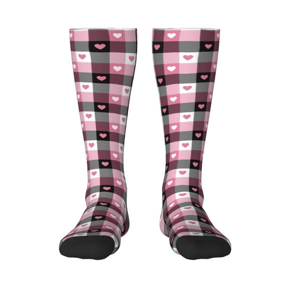 Haiem Heart Plaid Socks, Funny Novelty Crazy Design Cotton Socks Sports Socks Knee High Socks For Men, Women,1Pairs - Gift For Working Friends