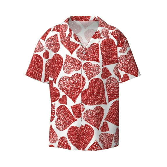 Haiem Hearts Men's Casual Shirts Short Sleeve Button Down Shirts Fashion Textured Summer Beach Shirt-Medium