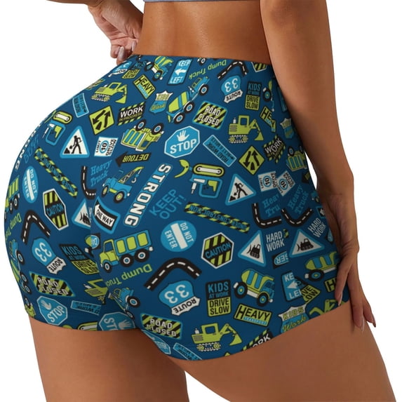 Haiem Machinery Road Construction No Front Seam Biker Shorts for Women Yoga Workout Gym Bike Shorts with Tummy Control Moisture-Wicking-