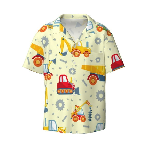 Haiem Heavy Equipment Men's Casual Shirts Short Sleeve Button Down Shirts Fashion Textured Summer Beach Shirt-3X-Large