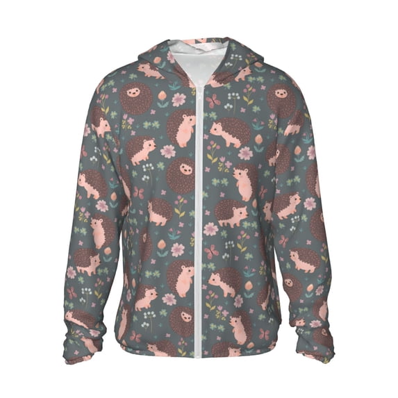 Haiem Hedgehogs and Flowers1 UPF 50+ Fishing Shirts for Men Long Sleeve UV Sun Protection Hoodie Non-Mask Outdoor Hiking Shirts