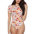 thumbnail image 1 of Haiem Hello Autumn Maple Leaf Women's Crew Neck Short Sleeve Bodysuit Tops Stretchy Slim Basic-X-Large, 1 of 8