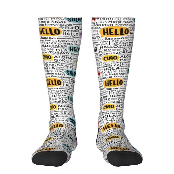 Haiem Hello Socks, Funny Novelty Crazy Design Cotton Socks Sports Socks Knee High Socks For Men, Women,1Pairs - Gift For Working Friends