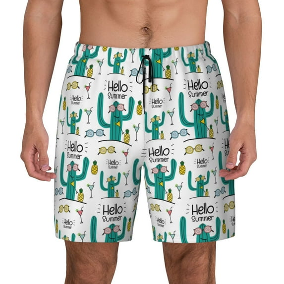 Haiem Hello Summer Mens Swim Trunks with Compression Liner 2 in 1 Swimming Shorts Stretch Swimwear Quick Dry,Board Shorts-3X-Large