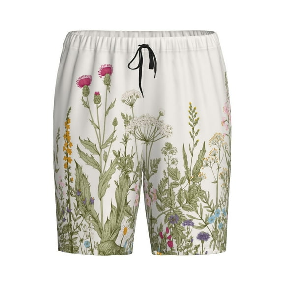 Haiem Herbs and Wildflowers Men's Pajama Short with Soft Woven Cotton Elastic Waistband Sleep Short-4X-Large