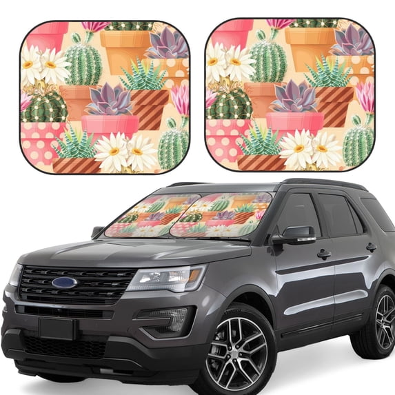 Haiem High Detail Succulent And Cactus Car Windshield Sun Shade (2 Pieces) Foldable Windshield Sun Shade Car Accessories for Truck SUV Pickup-Small