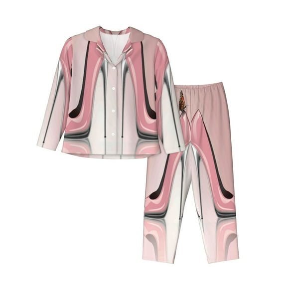 Haiem High Heel Shoes Butterfly Pattern Women’s Long-sleeve Sleepwear,Sleepwear Set,2-piece Loungewear Set,Soft PJs Comfy Nightwear with Pockets-Large