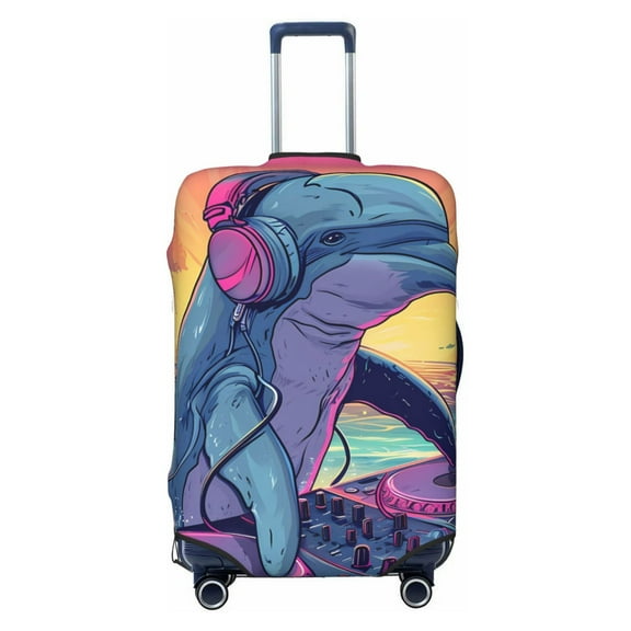 Haiem Hip-Hop DJ Dolphin Luggage Cover Printed Suitcase Covers for Luggage Elastic Washable Suitcase Protector Fits 18-32 Inch Luggage-Small